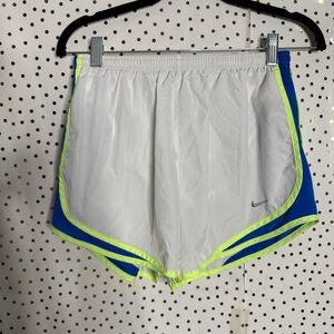 Nike White and Blue Athletic Shorts with Neon Accents